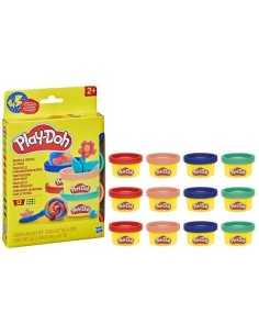 Play-Doh Pack de 12 L'imagination en fete, autocollants et pots de pâte a modeler de 28 g, petits cadeaux, loisirs créatifs po
