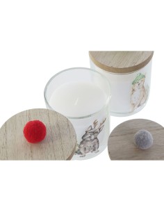 Bougie DKD Home Decor Multicouleur Pompons Noël 8 x 8 x 9 cm 8 x 8 x 11 cm (3 Unités) (2 Unités) 2