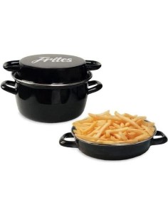 Friteuse émail 26 cm noire avec panier et couvercle verre