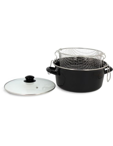 Friteuse - MENASTYL - 3645580 - En acier émaillé - Noir - 26 cm - Avec couvercle et panier - Tous feux dont induction – MENASTYL (Friteuse) | STORE PRO SHOP 