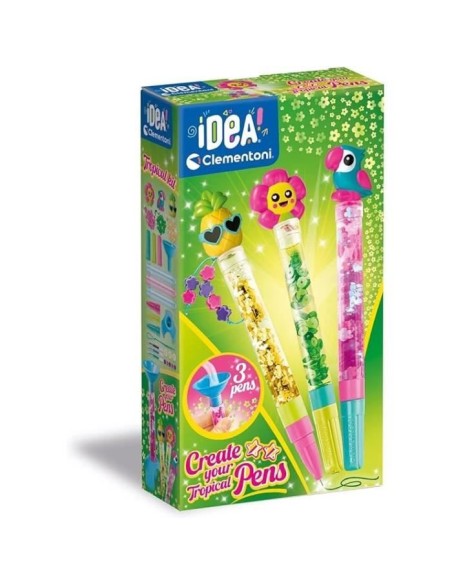 Clementoni - Créer tes stylos - Mini atelier des Stylos - Theme tropical - 3 a créer - Des 6ans – CLEMENTONI (Jeu De Coloriage - Dessin - Pochoir) | STORE PRO SHOP 