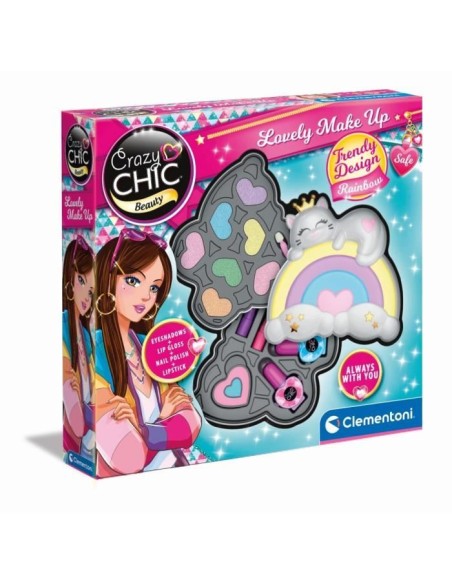 Clementoni - Coffret Maquillage Arc-en-ciel - 2 palettes fards a paupieres, rouge a levres et vernis a ongles - Dés 6 ans – CLEMENTONI (Jeu De Creation Maquillage) | STORE PRO SHOP 