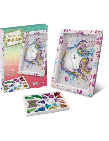 Kit loisir créatif - Licorne - Illustration avec sequins - Pour enfant a partir de 7 ans - Blanc – LANSAY (Jeu De Scrapbooking) | STORE PRO SHOP 