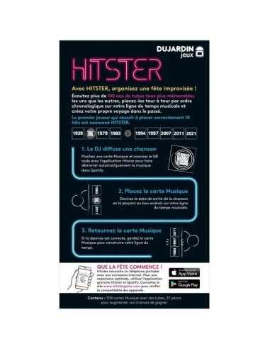 Hitster - Jeu de société - DUJARDIN - Plongez dans l'univers musical avec HITSTER et revivez 100 ans de hits  – DUJARDIN (Jeu De Societe - Jeu De Plateau) | STORE PRO SHOP 