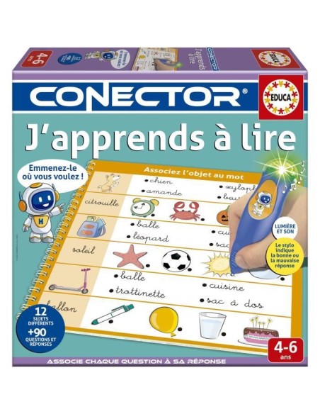 Conector J'apprends a Lire - Jeu éducatif - EDUCA - 90 questions, 12 themes, format livre - Des 4 ans – EDUCA (Livre Electronique Enfant - Livre Interactif Enfant) | STORE PRO SHOP 