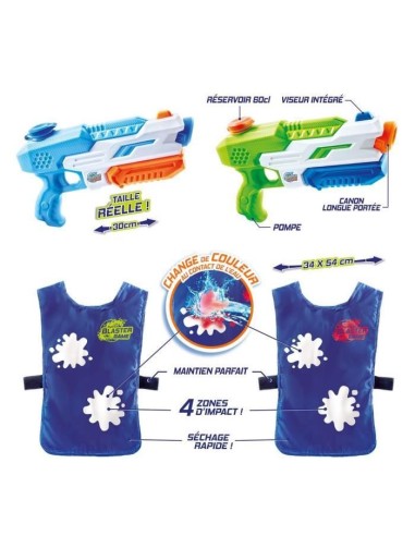 CANAL TOYS - Hydro Blaster Game - Jeu de Bataille d'Eau - 2 pistolets  2 dossards qui changent de couleur – CANAL TOYS (Pistolet A Eau - Jeu A Jet D'eau - Bombe A Eau) | STORE PRO SHOP 
