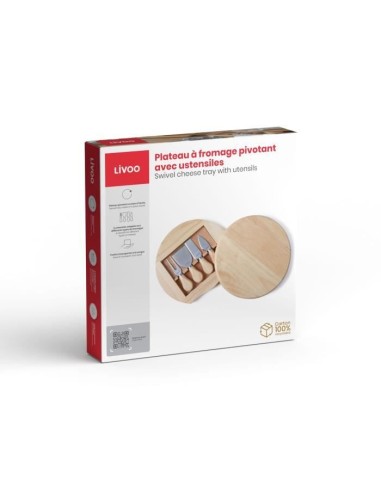 Plateau a fromage - LIVOO - MEN28 - En hévéa - Plateau pivotant - Avec 4 ustensiles – LIVOO (Plateau A Fromage - Cloche A Fromage) | STORE PRO SHOP 
