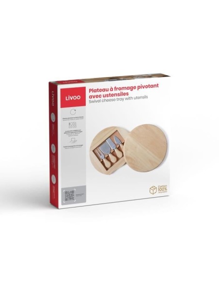 Plateau a fromage - LIVOO - MEN28 - En hévéa - Plateau pivotant - Avec 4 ustensiles – LIVOO (Plateau A Fromage - Cloche A Fromage) | STORE PRO SHOP 