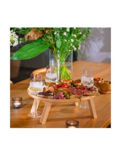 Plateau apéritif - LIVOO - MES150 - Bois d'hévéa - Plateau séparateur - 4 encoches pour verres - Pieds pliables 2