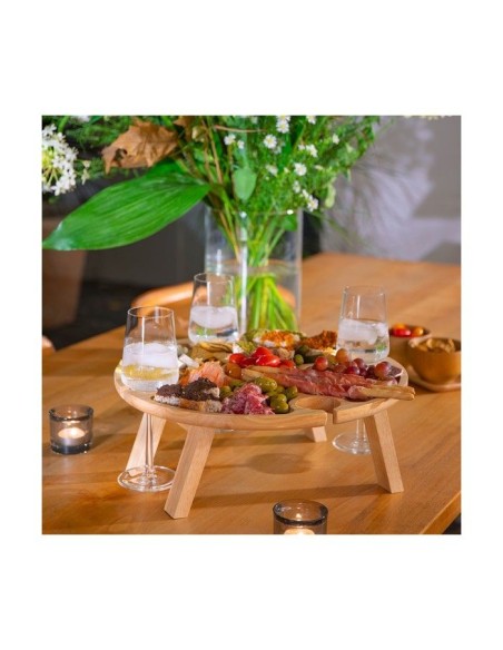Plateau apéritif - LIVOO - MES150 - Bois d'hévéa - Plateau séparateur - 4 encoches pour verres - Pieds pliables – LIVOO (Plateau A Fromage - Cloche A Fromage) | STORE PRO SHOP 