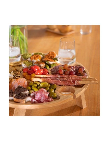 Plateau apéritif - LIVOO - MES150 - Bois d'hévéa - Plateau séparateur - 4 encoches pour verres - Pieds pliables – LIVOO (Plateau A Fromage - Cloche A Fromage) | STORE PRO SHOP 