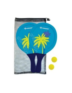 Raquettes de beachball - SCHILDKROT - Néoprene jaune/bleu impression verte - 2 balles Ø40mm - Sac filet refermable