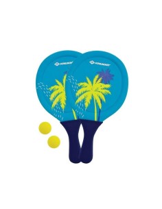 Raquettes de beachball - SCHILDKROT - Néoprene jaune/bleu impression verte - 2 balles Ø40mm - Sac filet refermable 2