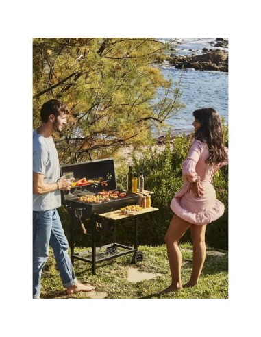 Barbecue a charbon MIKE - 2 grilles acier chromé - Surface de cuisson : 71 x 35 cm - Noir – COOKINGBOX (Barbecue) | STORE PRO SHOP 