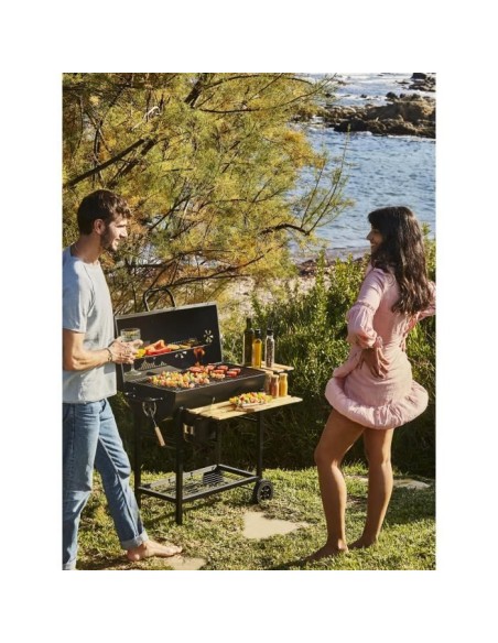 Barbecue a charbon MIKE - 2 grilles acier chromé - Surface de cuisson : 71 x 35 cm - Noir – COOKINGBOX (Barbecue) | STORE PRO SHOP 