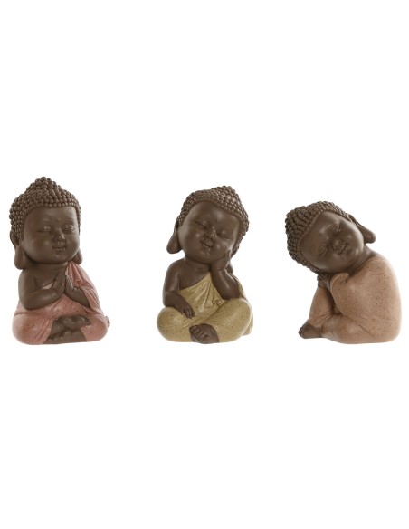 Figurine Décorative Home ESPRIT Orange Corail Citron Résine Buda Oriental 8 x 8 x 12,5 cm (3 Unités)