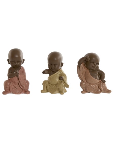 Figurine Décorative Home ESPRIT Orange Corail Citron Résine Moine Oriental 8 x 5,5 x 12,7 cm (3 Unités)
