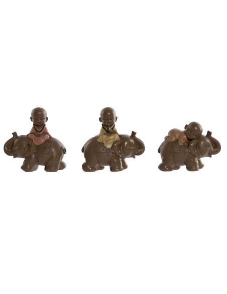 Figurine Décorative Home ESPRIT Marron Orange Corail Citron Résine Moine Oriental 13 x 6 x 12,5 cm (3 Unités)