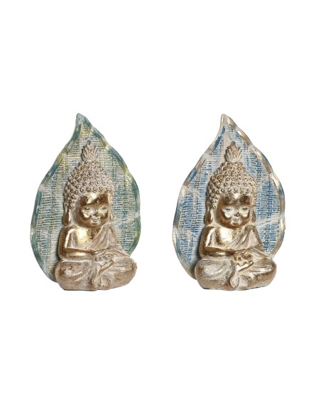 Figurine Décorative DKD Home Decor 12,4 x 5,6 x 17,7 cm Bleu Buda Turquoise Oriental Décapé (2 Unités)