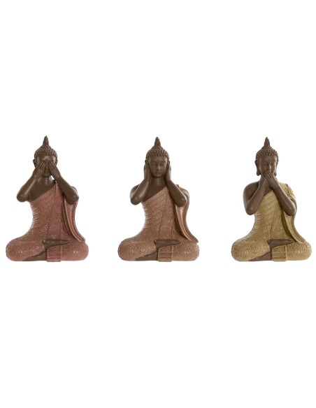 Figurine Décorative Home ESPRIT Orange Corail Citron Résine Buda Oriental 9 x 6 x 13 cm (3 Unités)