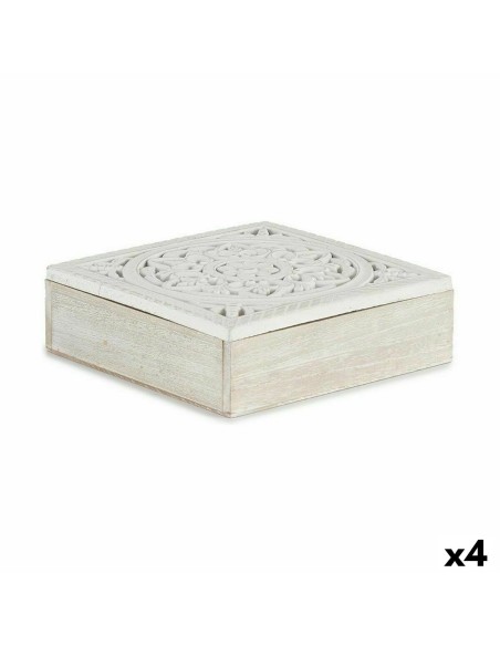 Boîte Décorative Blanc Bois 22 x 7,5 x 22 cm (4 Unités)