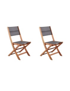 Lot de 2 chaises de jardin en bois d'acacia FSC et assise textilene - 50 x 57 x 90 cm - Gris