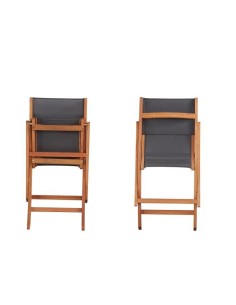 Lot de 2 chaises de jardin en bois d'acacia FSC et assise textilene - 50 x 57 x 90 cm - Gris 2
