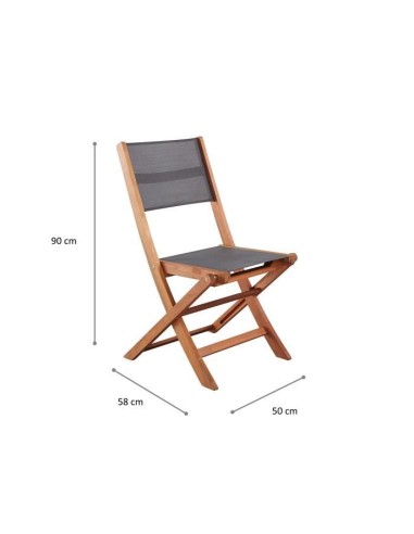 Lot de 2 chaises de jardin en bois d'acacia FSC et assise textilene - 50 x 57 x 90 cm - Gris – AUCUNE (Chaise De Jardin - Fauteuil De Jardin - Tabouret De Jar) | STORE PRO SHOP 