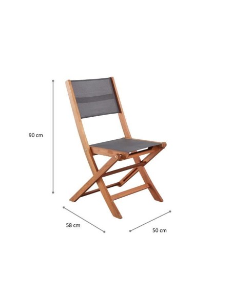 Lot de 2 chaises de jardin en bois d'acacia FSC et assise textilene - 50 x 57 x 90 cm - Gris – AUCUNE (Chaise De Jardin - Fauteuil De Jardin - Tabouret De Jar) | STORE PRO SHOP 