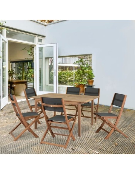 Lot de 2 chaises de jardin en bois d'acacia FSC et assise textilene - 50 x 57 x 90 cm - Gris – AUCUNE (Chaise De Jardin - Fauteuil De Jardin - Tabouret De Jar) | STORE PRO SHOP 