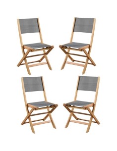 Lot de 4 chaises de jardin en bois d'acacia FSC et assise textilene - 50 x 57 x 90 cm - Gris