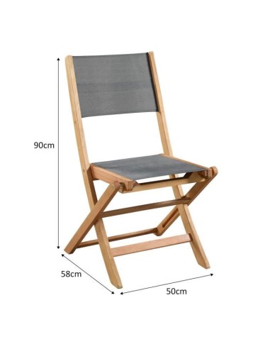 Lot de 4 chaises de jardin en bois d'acacia FSC et assise textilene - 50 x 57 x 90 cm - Gris – AUCUNE (Chaise De Jardin - Fauteuil De Jardin - Tabouret De Jar) | STORE PRO SHOP 
