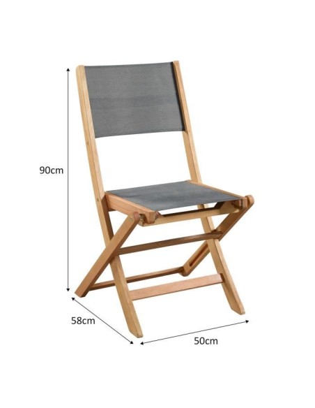 Lot de 4 chaises de jardin en bois d'acacia FSC et assise textilene - 50 x 57 x 90 cm - Gris – AUCUNE (Chaise De Jardin - Fauteuil De Jardin - Tabouret De Jar) | STORE PRO SHOP 