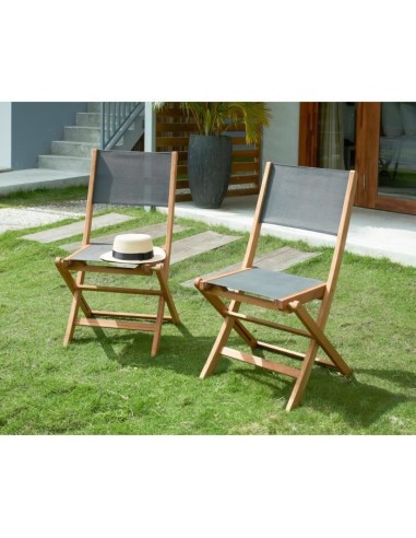 Lot de 4 chaises de jardin en bois d'acacia FSC et assise textilene - 50 x 57 x 90 cm - Gris – AUCUNE (Chaise De Jardin - Fauteuil De Jardin - Tabouret De Jar) | STORE PRO SHOP 