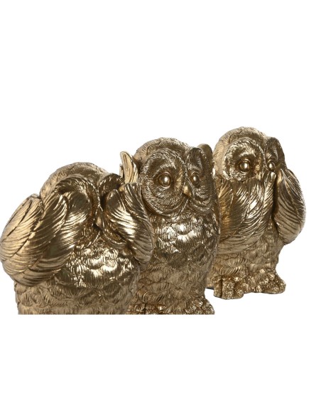 Figurine Décorative Home ESPRIT Doré Hibou 11 x 11 x 15 cm (3 Unités)