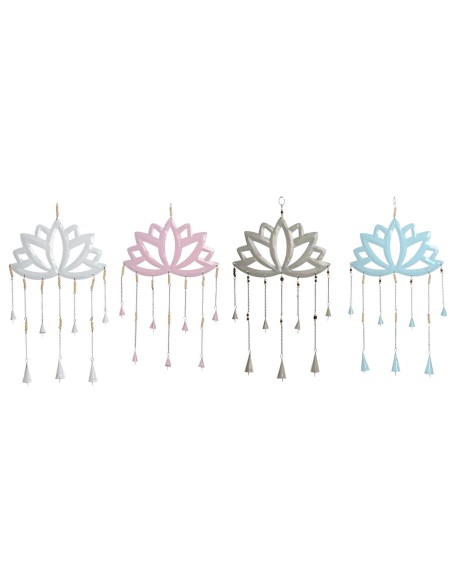Décoration Suspendue Home ESPRIT Bleu Blanc Gris Rose Fer Oriental Fleur de Lotus (4 Unités)