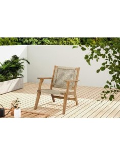 Fauteuil de jardin bas en bois d'Acacia FSC et en corde - MERIDA - Vert olive 2