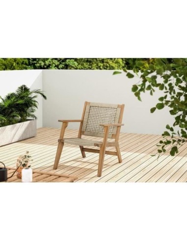 Fauteuil de jardin bas en bois d'Acacia FSC et en corde - MERIDA - Vert olive – AUCUNE (Chaise De Jardin - Fauteuil De Jardin - Tabouret De Jar) | STORE PRO SHOP 