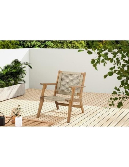 Fauteuil de jardin bas en bois d'Acacia FSC et en corde - MERIDA - Vert olive – AUCUNE (Chaise De Jardin - Fauteuil De Jardin - Tabouret De Jar) | STORE PRO SHOP 
