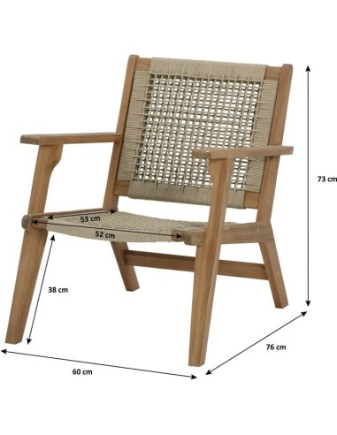 Fauteuil de jardin bas en bois d'Acacia FSC et en corde - MERIDA - Vert olive – AUCUNE (Chaise De Jardin - Fauteuil De Jardin - Tabouret De Jar) | STORE PRO SHOP 
