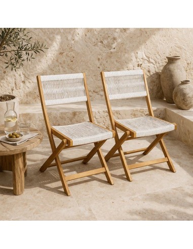 Lot de 2 chaises de jardin pliantes - AWANA - Bois d'acacia FSC - Cordage tressé - 52 x 48 x 85 cm – NO NAME (Chaise De Jardin - Fauteuil De Jardin - Tabouret De Jar) | STORE PRO SHOP 