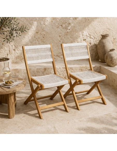 Lot de 2 chaises de jardin pliantes - AWANA - Bois d'acacia FSC - Cordage tressé - 52 x 48 x 85 cm – NO NAME (Chaise De Jardin - Fauteuil De Jardin - Tabouret De Jar) | STORE PRO SHOP 