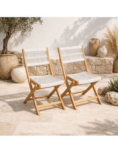 Lot de 2 chaises de jardin pliantes - AWANA - Bois d'acacia FSC - Cordage tressé - 52 x 48 x 85 cm – NO NAME (Chaise De Jardin - Fauteuil De Jardin - Tabouret De Jar) | STORE PRO SHOP 