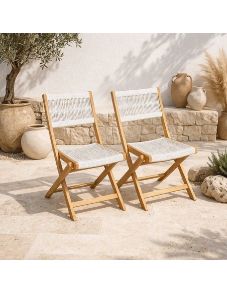 Lot de 2 chaises de jardin pliantes - AWANA - Bois d'acacia FSC - Cordage tressé - 52 x 48 x 85 cm – NO NAME (Chaise De Jardin - Fauteuil De Jardin - Tabouret De Jar) | STORE PRO SHOP 