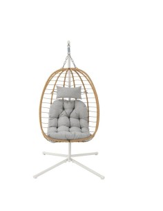 Fauteuil oeuf suspendu - PALAVA - Structure en acier - Tissage en rotin synthétique - D95 x L98 x H200 cm