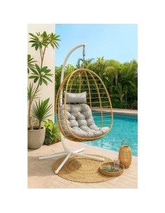 Fauteuil oeuf suspendu - PALAVA - Structure en acier - Tissage en rotin synthétique - D95 x L98 x H200 cm 2