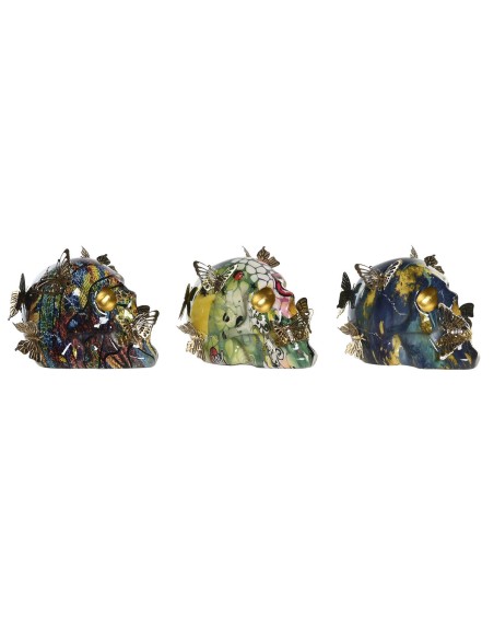 Figurine Décorative DKD Home Decor 15,5 x 10,5 x 11 cm Multicouleur Crâne (3 Unités)