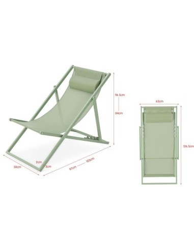 Chilienne PAROS - Structure en acier - L 63 x P 104 x H 85 cm Vert kaki – AUCUNE (Chaise Longue - Transat - Bain De Soleil) | STORE PRO SHOP 