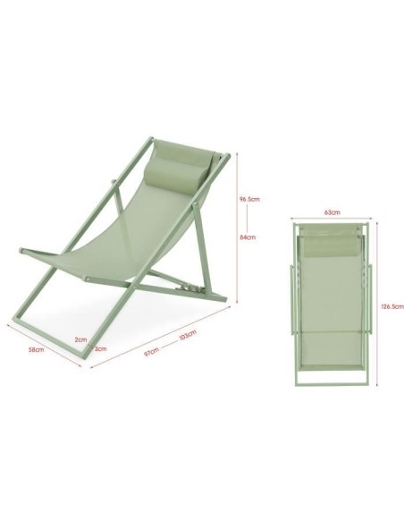 Chilienne PAROS - Structure en acier - L 63 x P 104 x H 85 cm Vert kaki – AUCUNE (Chaise Longue - Transat - Bain De Soleil) | STORE PRO SHOP 