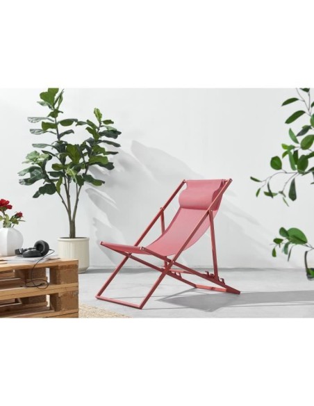 Chilienne PAROS - Structure en acier - L 63 x P 104 x H 85 cm - Terracotta – AUCUNE (Chaise Longue - Transat - Bain De Soleil) | STORE PRO SHOP 